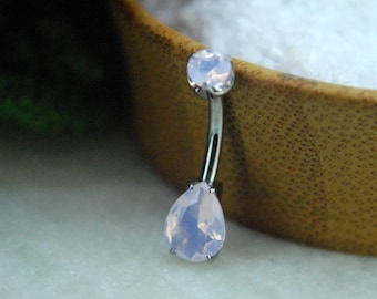 Titanium Rose Quartz Prong Set Double Gem Teardrop Navel Belly Bar