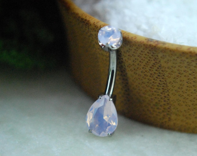 Titanium Rose Quartz Prong Set Double Gem Teardrop Navel Belly Bar