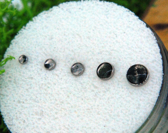 Moss Agate Ends - Threadless or Internally Threaded- Natural Stone Cabochon - Implant Grade Titanium, Mirror polish, push fit, JUNIPURR