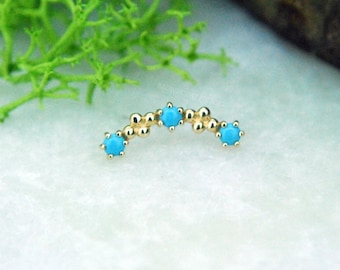 Solid 14k Yellow Gold 'Harlow' Threadless End -  JUNIPURR Synthetic Turquoise, push fit, attachment