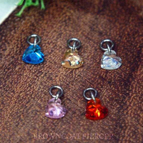 Titanium Heart CZ Gem Piercing Charm, multiple colour options.