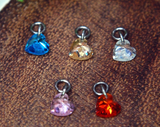 Titanium Heart CZ Gem Piercing Charm, multiple colour options.