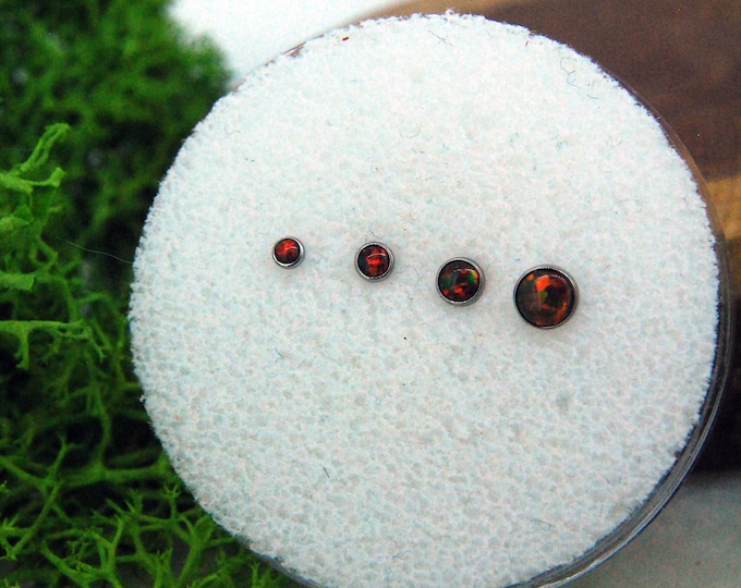 Titanium Faux Opal Ends - 'Autumn Falls' Cabochon Threadless or Internally Threaded - Implant Grade, Mirror polish, push fit, JUNIPURR , red