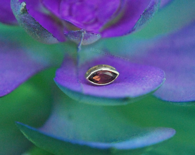 14kt Gold Marquise Garnet Threadless End - Push fit attachment, bezel set stone, Yellow, Rose, or White Gold