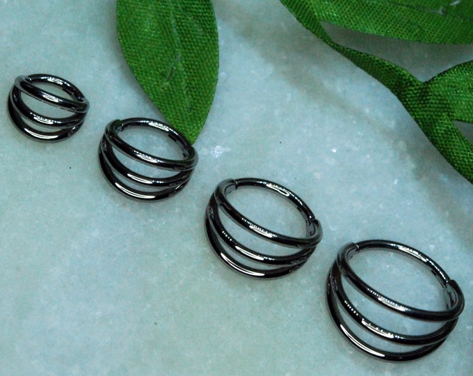 Titanium Triple Band Hinged Clicker Ring - Segment Ring - Implant Grade Titanium, 1.2mm (16ga) various diameters available - Banded