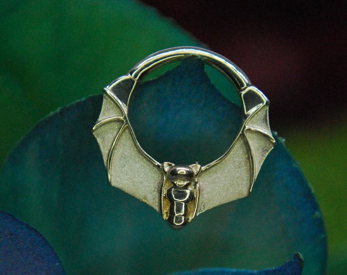 Solid 14k Yellow Gold Bat Clicker - Segment Ring, Hinged Ring, decorative, daith, septum, helix, etc