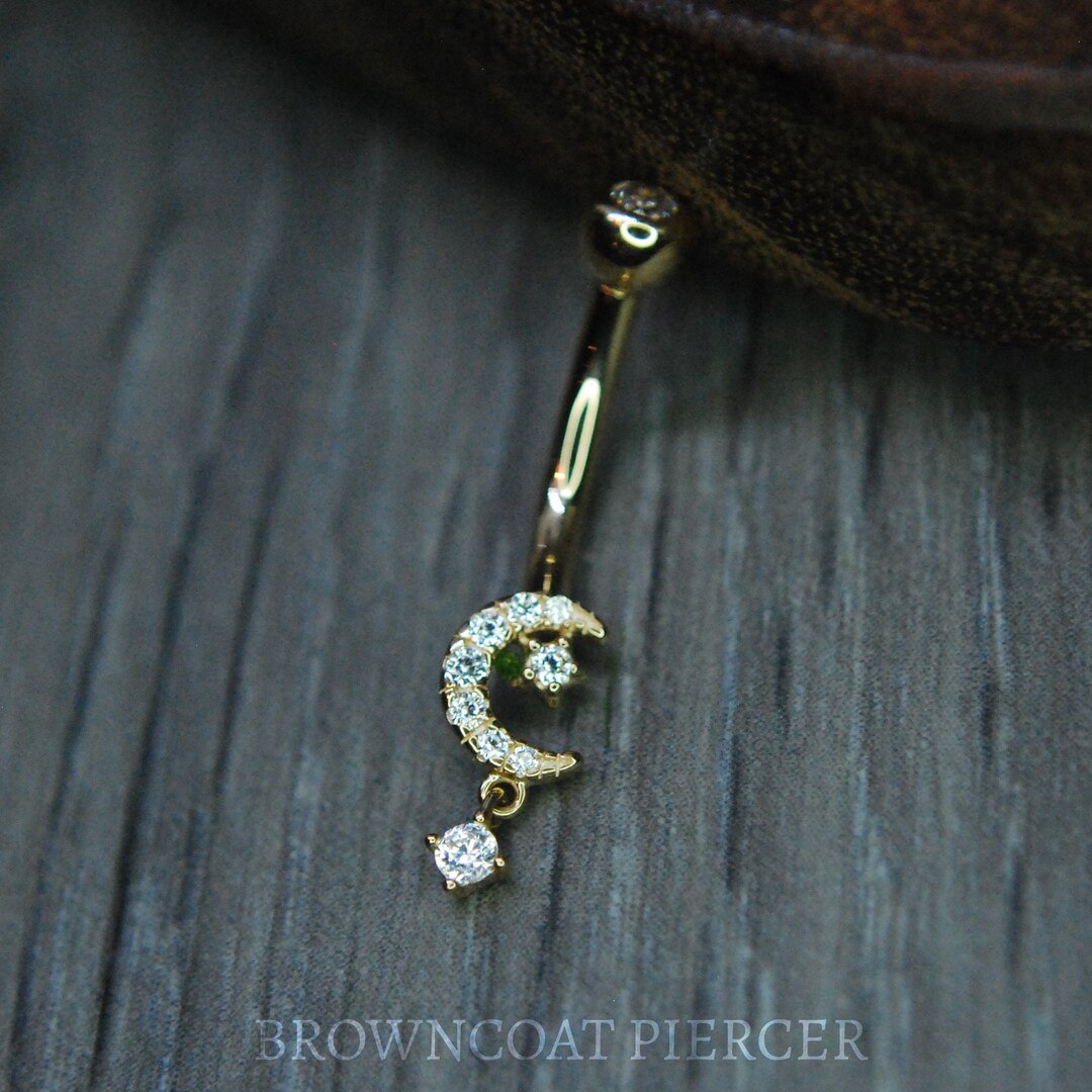 CZ Rebe Dangle Nabel Bauchring 14k Vergoldet über Chirurgenstahl (B/1/7