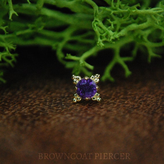 Anatometal 18k Yellow Gold Threadless Zia End - Faceted Genuine Amethyst   -  push Fit  3mm