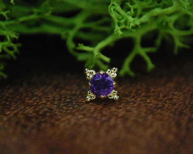 Anatometal 18k Yellow Gold Threadless Zia End - Faceted Genuine Amethyst   -  push Fit  3mm