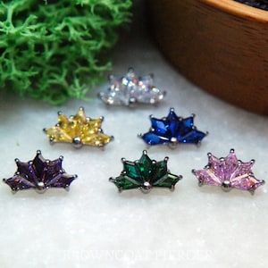 Internally Threaded Titanium Fan CZ Cluster Ends, Body Jewellery. 16ga, 1.2mm, Crystal Gem, Colour Options