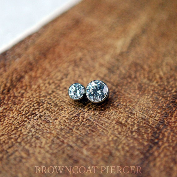 Double Gem End - Bezel Set CZ - Internally threaded Implant grade titanium - 1.2mm / 16 gauge - Crystal