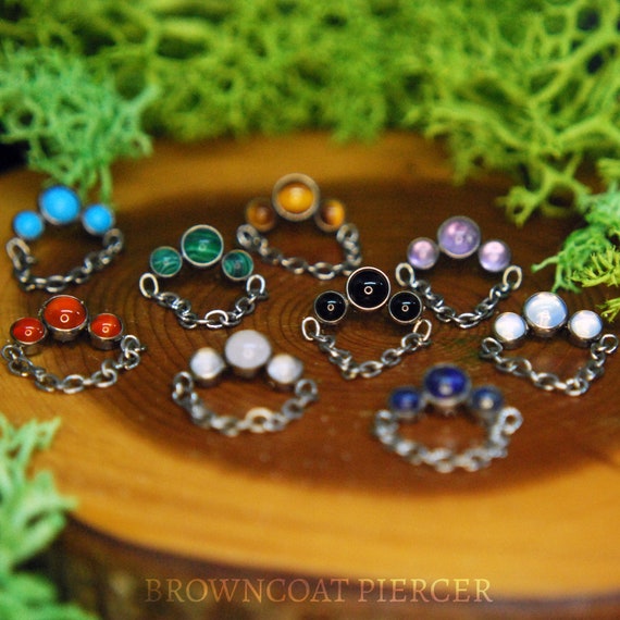 Titanium Natural Stone Cluster Dangle: Internally Threaded Body Jewelry