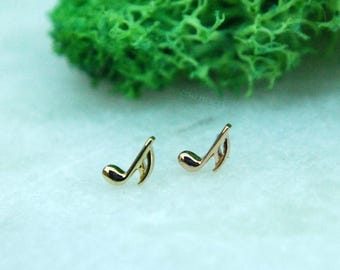 Solid 14k Yellow or Rose Semi Quaver Threadless End - Sixteenth Note, Music Note - Junipurr