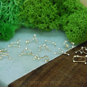 14kt Yellow Gold Zodiac Constellation Threadless Ends - Tish Lyon - Cubic Zirconia, CZ Gems, Star signs