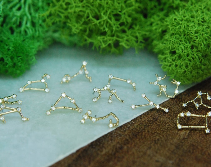 14kt Yellow Gold Zodiac Constellation Threadless Ends - Tish Lyon - Cubic Zirconia, CZ Gems, Star signs