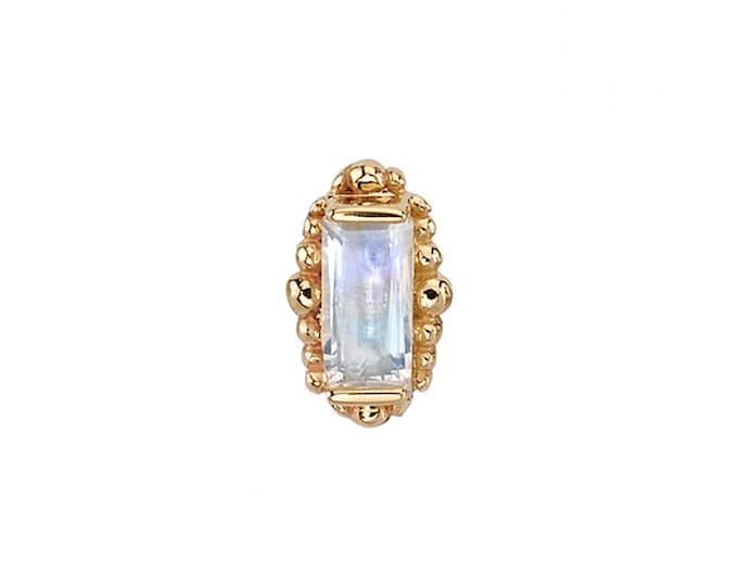 14k Yellow Gold "Beaded Baguette" BVLA  Threadless attachment -  Faceted Rainbow Moonstone - Push Fit