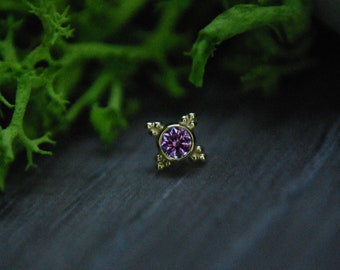 BVLA - 14k Yellow Gold "Mini Kandy" 5mm Threadless attachment - Synthetic Purple CZ - Cubic Zirconia - Push Fit