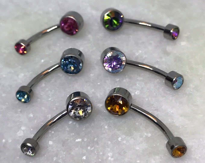 Titanium Double Mini Gem Navel Curve, Belly Bar - Multiple Colours