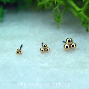 Solid 14k Yellow Gold Triple Bead Threadless End - Push fit, Pin, Tri-Bead, Tribead Attachment