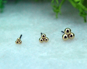 Solid 14k Yellow or White Gold Triple Bead Threadless End, Pin, Tri-Bead, Tribead Attachment