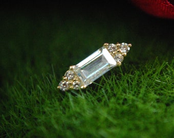 Solid 14k Yellow Gold Nata Threadless End - Crystal CZ - Cubic Zirconia