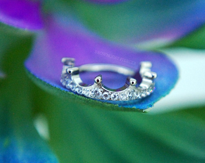 Crown Hinged Clicker Ring - Gemmed Titanium - Segment Ring - Implant Grade Titanium, 1.2mm (16ga) various diameters - CZ gem