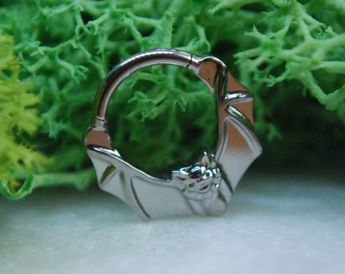Implant Grade Titanium Bat Clicker Ring - 16ga / 1.2mm -  hinged, Segment ring 8mm or 10mm diameter
