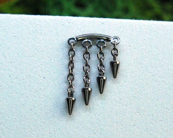 Titanium Threadless Curve with Dangle Spikes End - Implant Grade Titanium - Chain