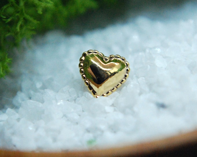 14kt Yellow Gold Millegrained Heart - Threadless End - Solid Gold Heart