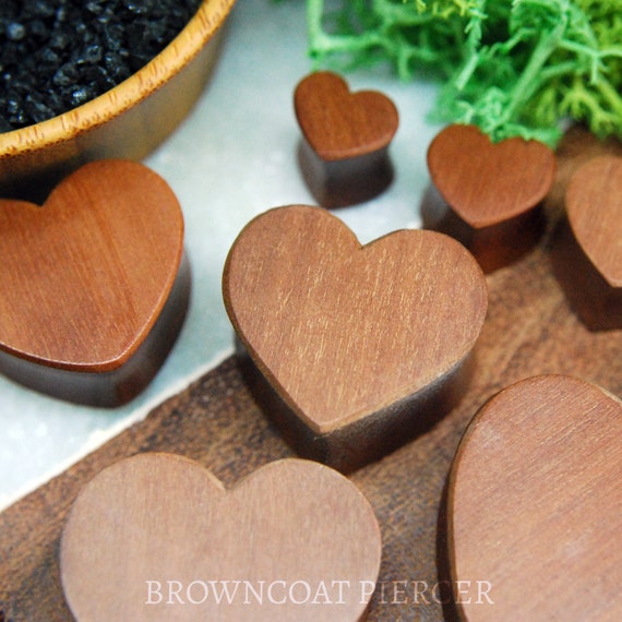 A pair of Heart Shaped Wood Plugs - Stretched Ears