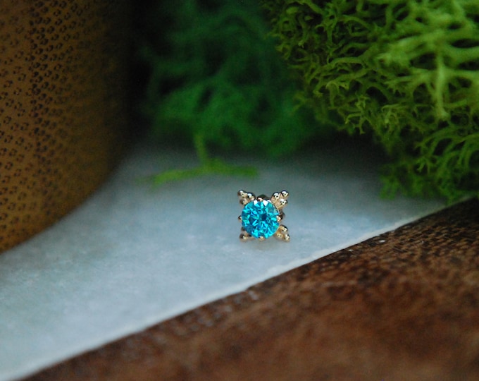 Anatometal 18k Rose Gold Threadless Zia End - Faceted Mint Green CZ  -  push Fit  2.5mm