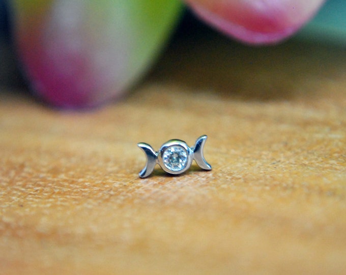 JUNIPURR 14k White, Yellow, or Rose Gold 'Tauriel' Triple Moon Threadless End