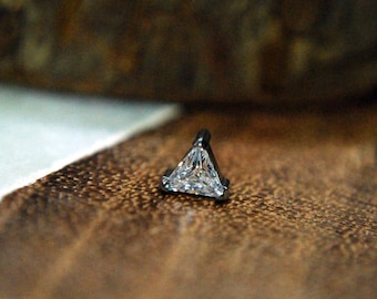 Titanium Internally Threaded Triangle Crystal CZ Gem End  -- 16ga / 1.2mm or 14ga / 1.6mm