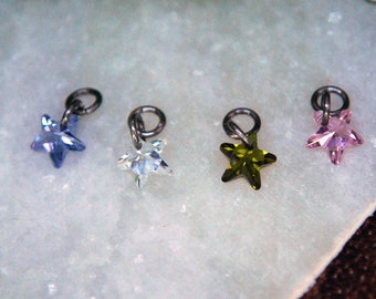 Titanium Star CZ Gem Piercing Charm, multiple colour options.