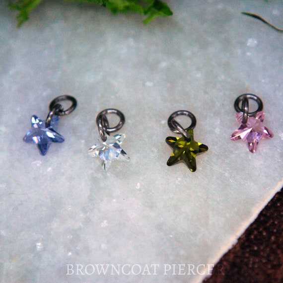 Titanium Star CZ Gem Piercing Charm, multiple colour options.