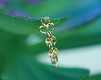 Solid 14k Yellow Gold Tassel - Heart with dangle  - Chain Charm