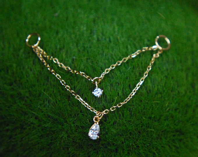 Tish Lyon 14kt Yellow or White Gold and Crystal - Double Chain with hanging charms - Decorative - Centre Gems