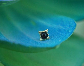 Anatometal 18k Yellow Gold Threadless Zia End - Cabochon Black Onyx -  push Fit  2mm