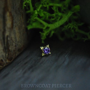Anatometal 18k Yellow Gold Threadless Zia End - Faceted Genuine Amethyst -  push Fit  attachment 2mm