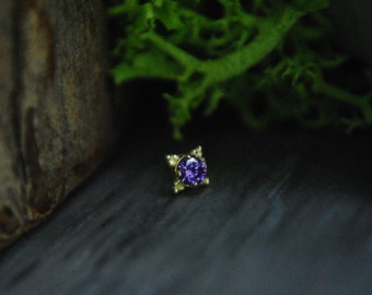 Anatometal 18k Yellow Gold Threadless Zia End - Faceted Genuine Amethyst -  push Fit  attachment 2mm
