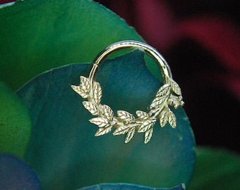 Solid 14k Yellow Gold Wreath Clicker - Segment Ring, Hinged Ring - 1.2mm x 8mm (16ga)