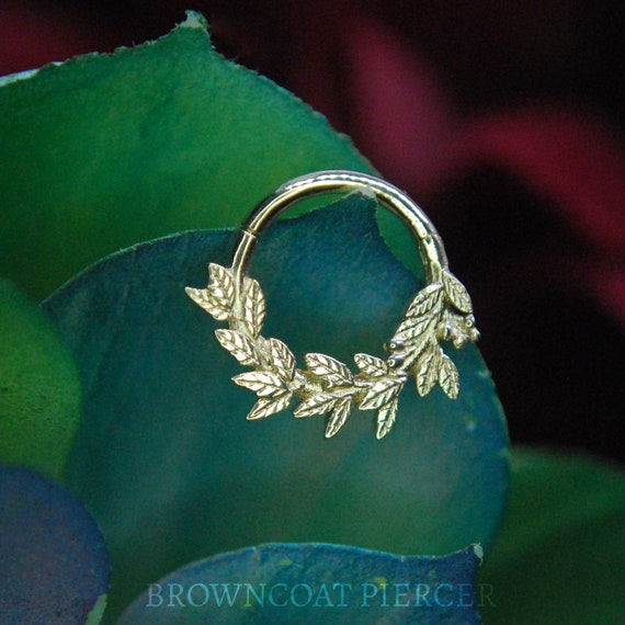 Solid 14k Yellow Gold Wreath Clicker - Segment Ring, Hinged Ring, decorative, daith, septum, helix, etc