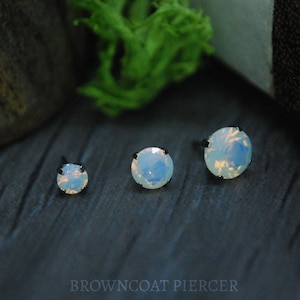 Titanium Threadless Opalite Gem Ends Prong Set - Multiple Sizes - Push fit, attachment, Body Piercing