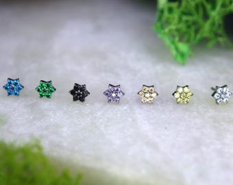 Threadless Flower End - Cubic Zirconia - Implant Grade Titanium,  JUNIPURR