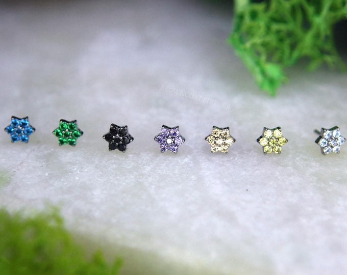 Threadless Flower End - Cubic Zirconia - Implant Grade Titanium,  JUNIPURR