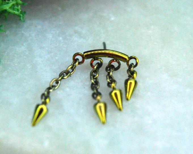 Pre-Anodised Titanium Threadless Curve with Dangle Chain Spikes End