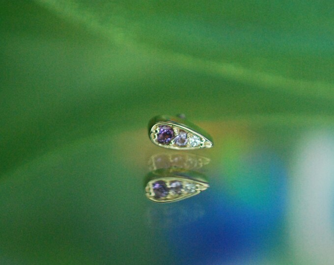 BVLA - 14k Yellow Gold "Drip"  Internally Threaded attachment - Genuine Amethyst and Cubic Zirconia - CZ - 1.2mm / 16ga