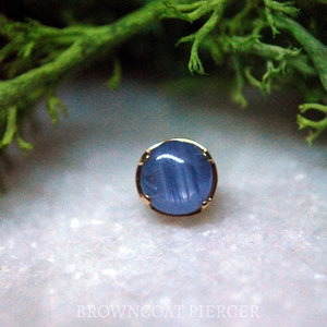 14k Yellow Gold and Claw Set Cabochon Blue Star Sapphire End- Threadless End, attachment, piercing