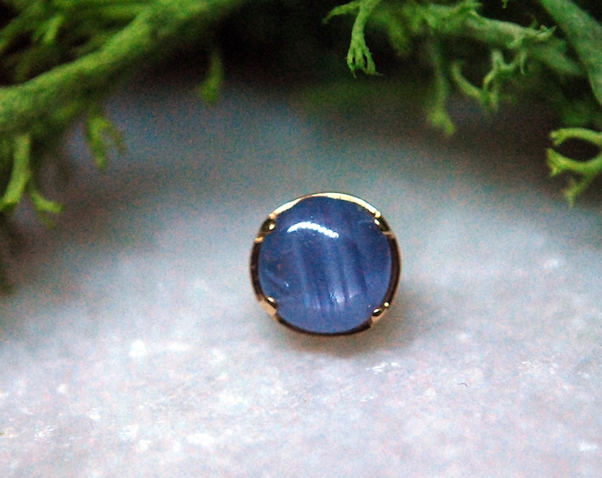 14k Yellow Gold and Claw Set Cabochon Blue Star Sapphire End- Threadless End, attachment, piercing