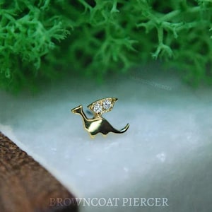 14kt Yellow Gemmed Dragon - Threadless End - Cubic Zirconia, CZ, Crystal, Wings, Dragon